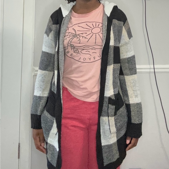 Sweaters - Black and White Plaid Women's Sweater